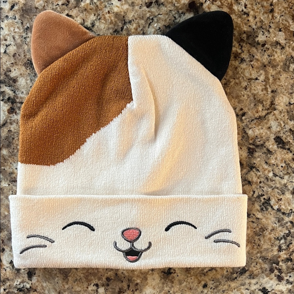 Squishmallows Kids Cat Ear Beanie Hat - White, Brown & Black